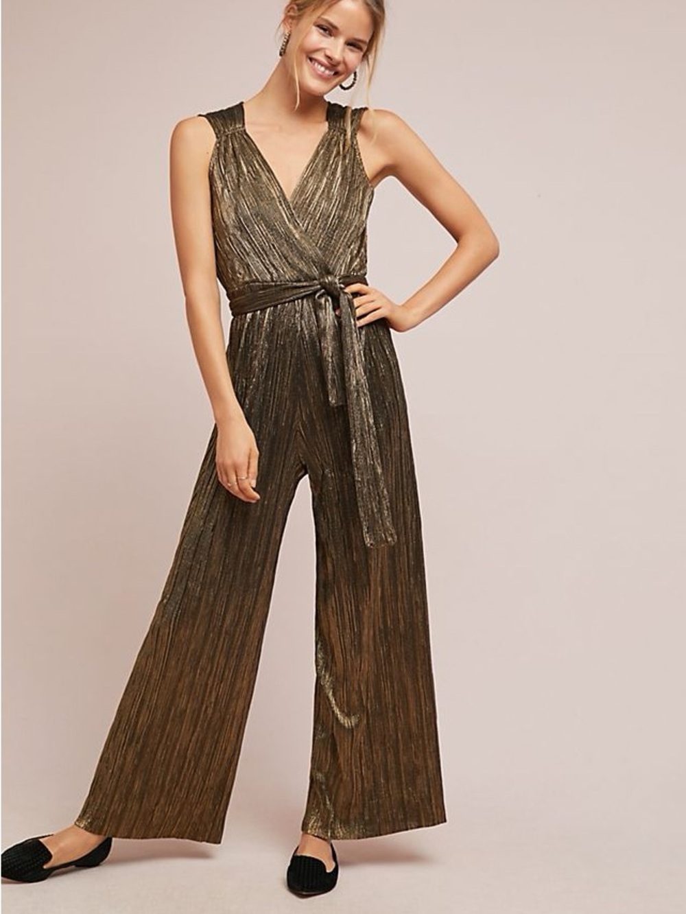 Anthropologie Metallic Gold Party Jumpsuit